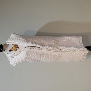SINCERELY JULES off white blanket vest sweater with fringe.   Size Small.